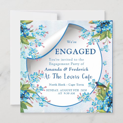 Blue forget_me_nots Engagement Magnetic Invitation