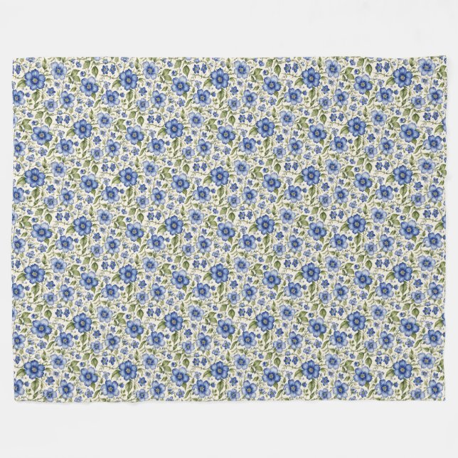 Blue Forget-Me-Nots Floral Fleece  Blanket (Front (Horizontal))