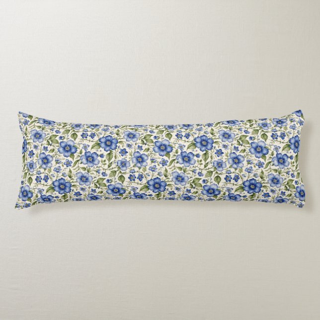 Blue Forget-Me-Nots Floral Fleece  Body Pillow (Front)