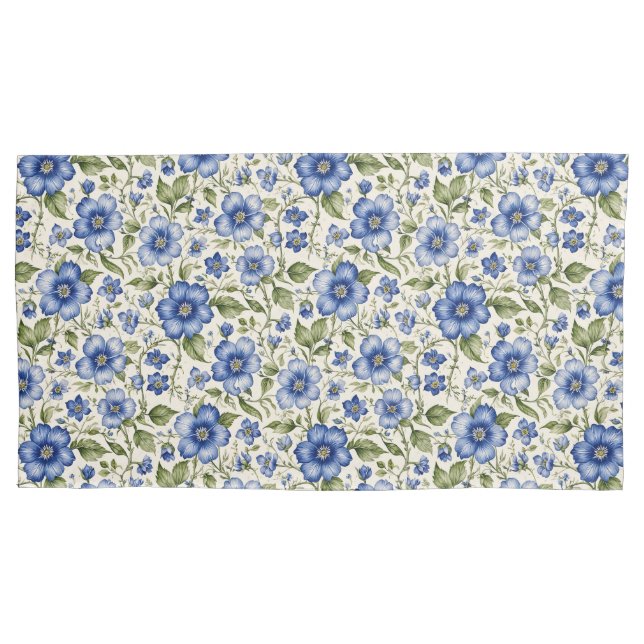 Blue Forget-Me-Nots Floral Fleece  Pillow Case (Front)