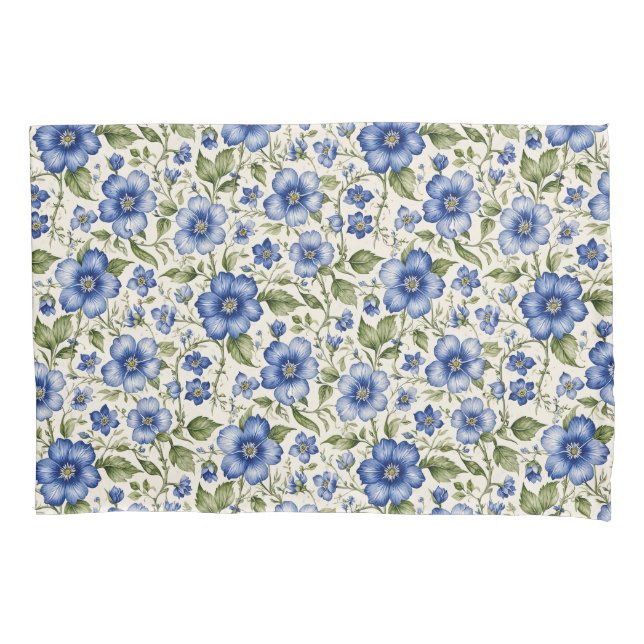 Blue Forget-Me-Nots Floral Fleece  Pillow Case (Front)