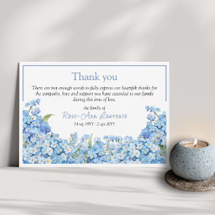 Blue forget-me-nots floral frame funeral thank you card