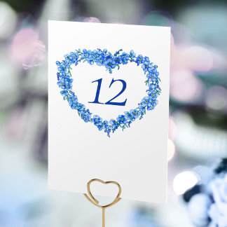 Blue forget me nots inked art wedding monogram table number