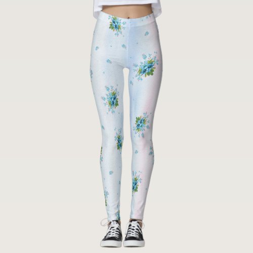Blue forget_me_nots on a soft pink_blue leggings