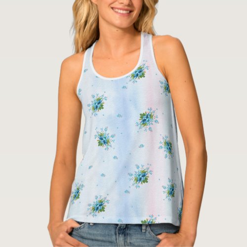 Blue forget_me_nots on a soft pink_blue tank top