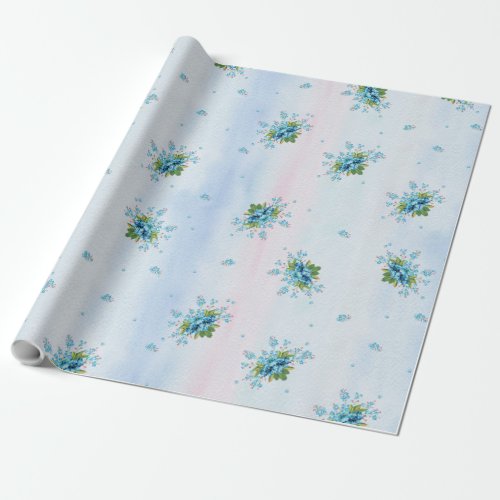 Blue forget_me_nots on a soft pink_blue wrapping paper