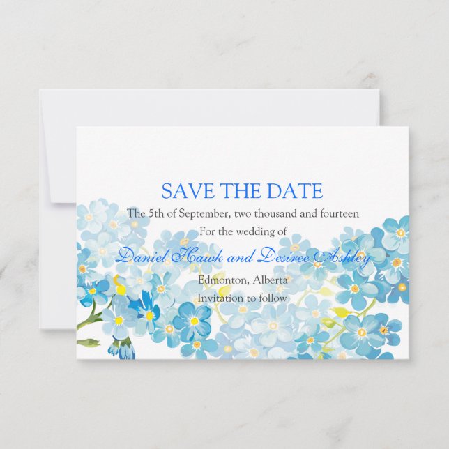 Blue Forget Me Not's Save the Date Garden Wedding (Front)