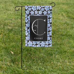 Blue Forget Me Nots, Scroll Monogram C Garden Flag
