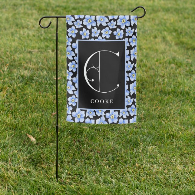 Blue Forget Me Nots, Scroll Monogram C Garden Flag (In SItu)