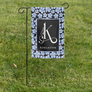 Blue Forget Me Nots, Scroll Monogram K Garden Flag