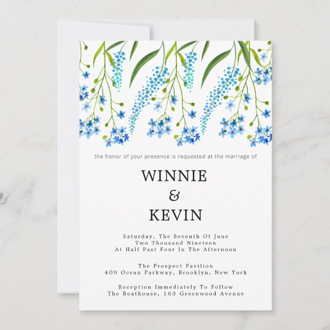 Blue forget-me-nots wedding  invitation (Front)