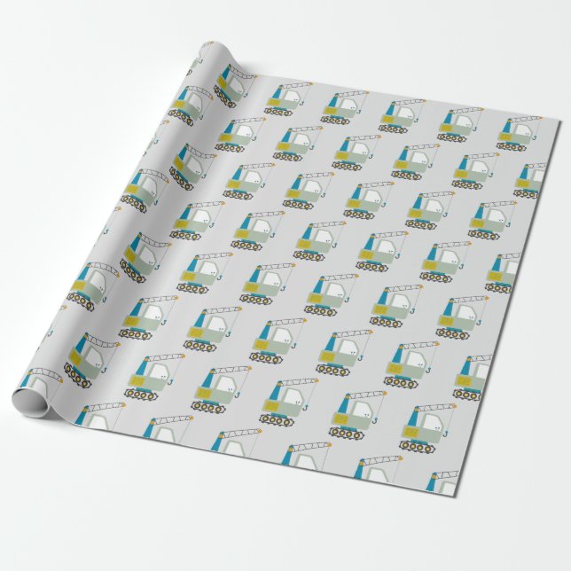 Blue Forklift Truck Art Pattern Wrapping Paper (Unrolled)
