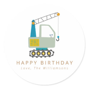 Blue Forklift Truck Art Personalized Birthday Classic Round Sticker