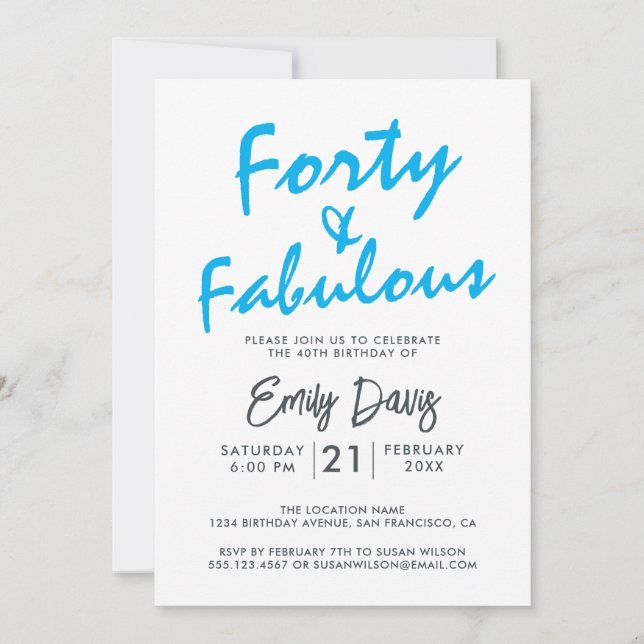 Blue Forty and Fabulous 40th Birthday Invitation (Front)