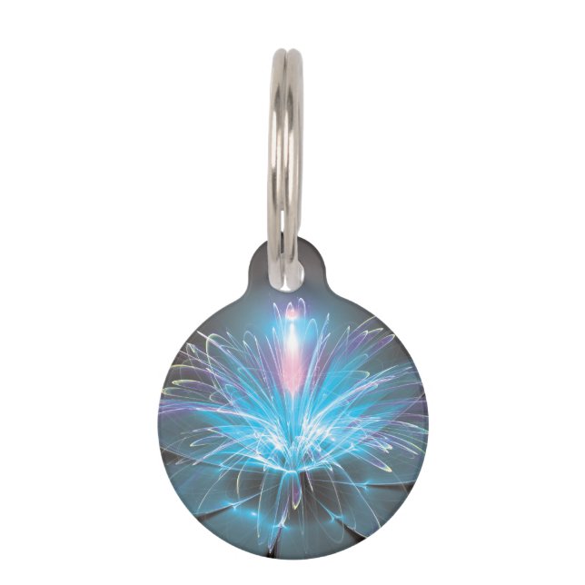 Blue Fountain Fractal Water Lily Pet ID Tag (Front)