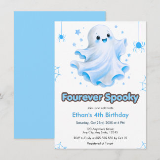 Blue Four Ever Spooky Halloween 4th Birthday Invitation