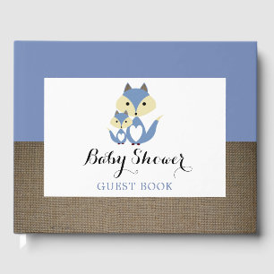 Blue Fox Burlap Baby Shower Guest Book