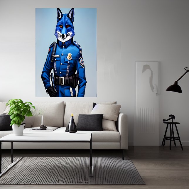 Blue fox in police uniform | AI Art Poster (Creator Uploaded)