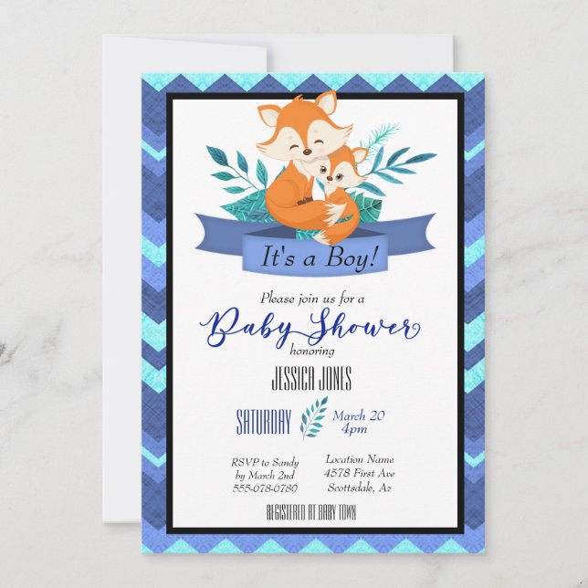 Blue Fox It's A Boy Baby Shower Invitation (Front)