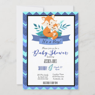 Blue Fox It's A Boy Baby Shower Invitation
