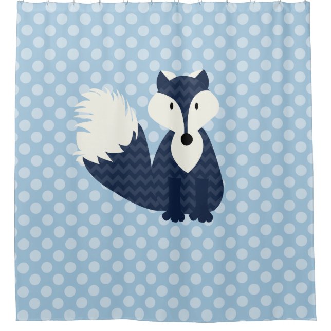 Blue Fox on Blue Dots Shower Curtain (Front)