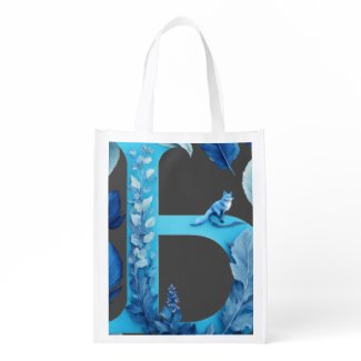 Blue Fox Shaping Monochromatic Uppercase Letter B Grocery Bag