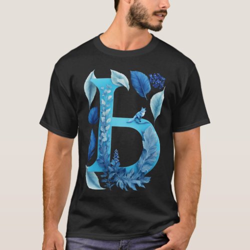 Blue Fox Shaping Monochromatic Uppercase Letter B T_Shirt