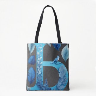 Blue Fox Shaping Monochromatic Uppercase Letter B Tote Bag