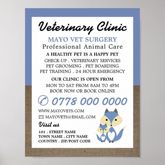 Blue Fox, Veterinarian, Veterinary Service Poster (Front)