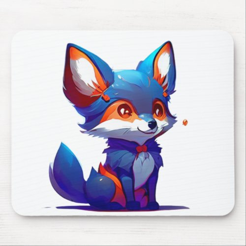 blue fox with a red bowtie mousepad