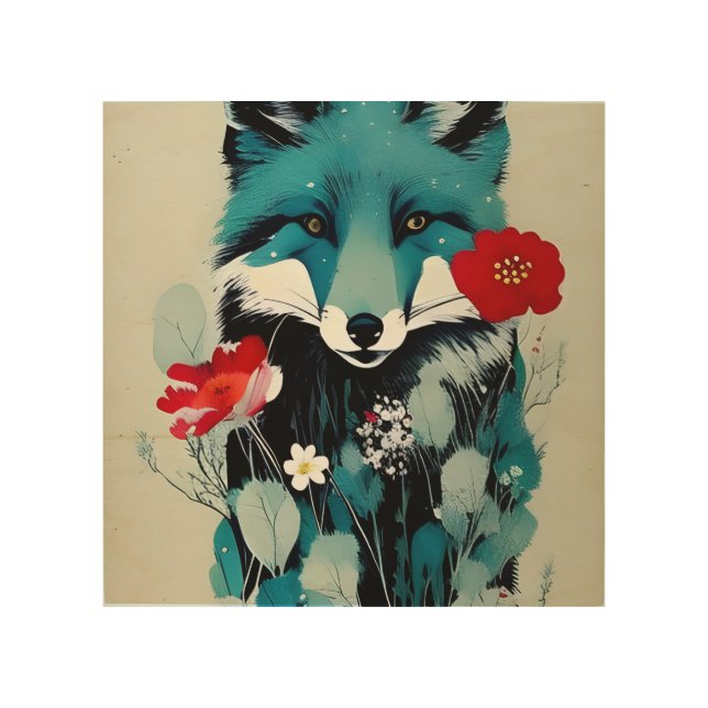 Blue Fox Wood Wall Art (Front)