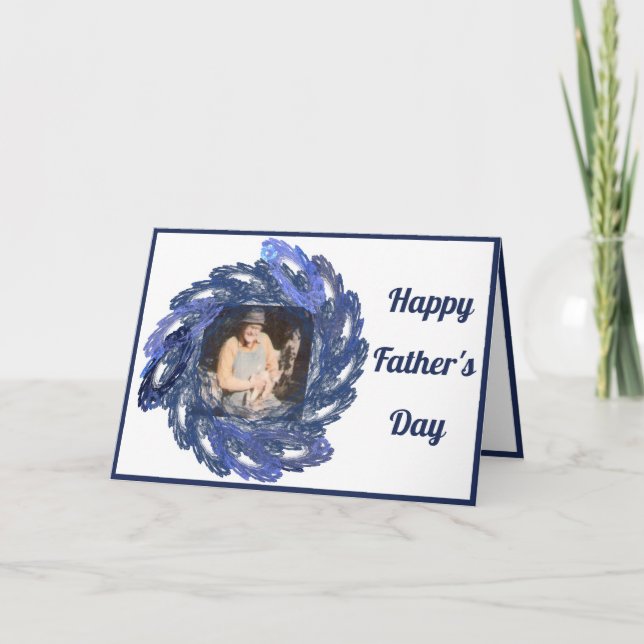  Blue Fractal Art Circle Frame Happy Father's Day Card (Front)