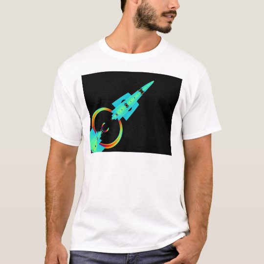 Blue Fractal Art Rocket T-Shirt