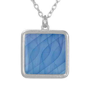 Blue Fractal Art Silver Plated Necklace