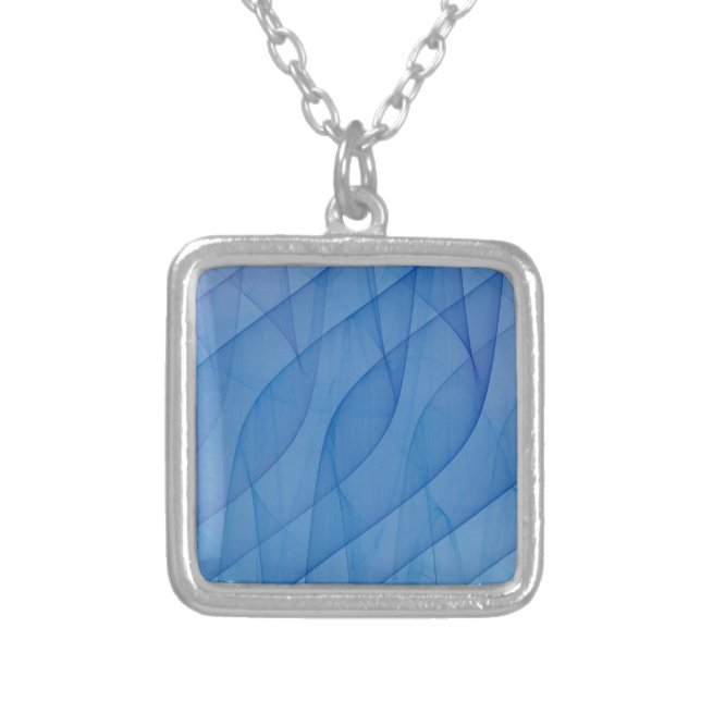 Blue Fractal Art Silver Plated Necklace (Front)