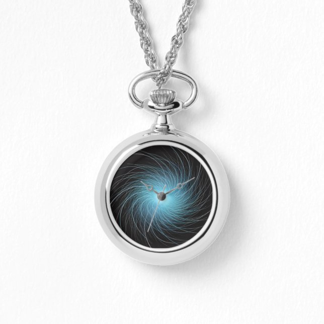 Blue Fractal Cosmic Swirl on Black Watch (Front)