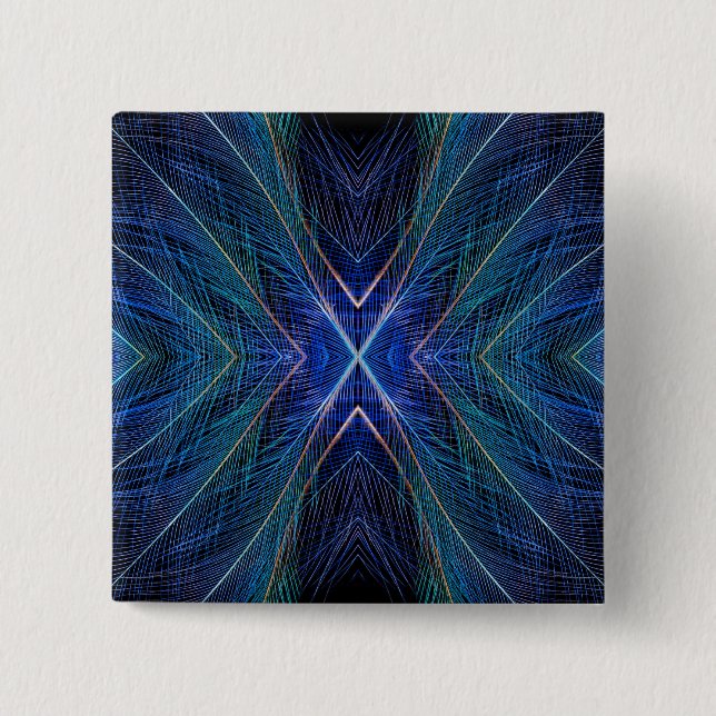 Blue Fractal Feather Design Button (Front)