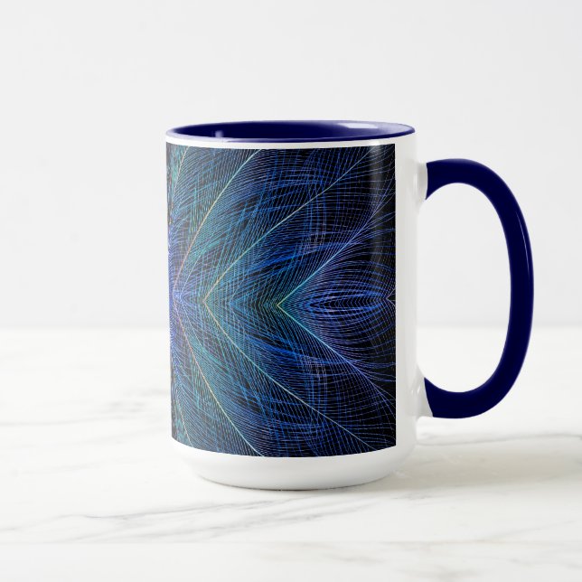 Blue Fractal Feather Design Mug (Right)