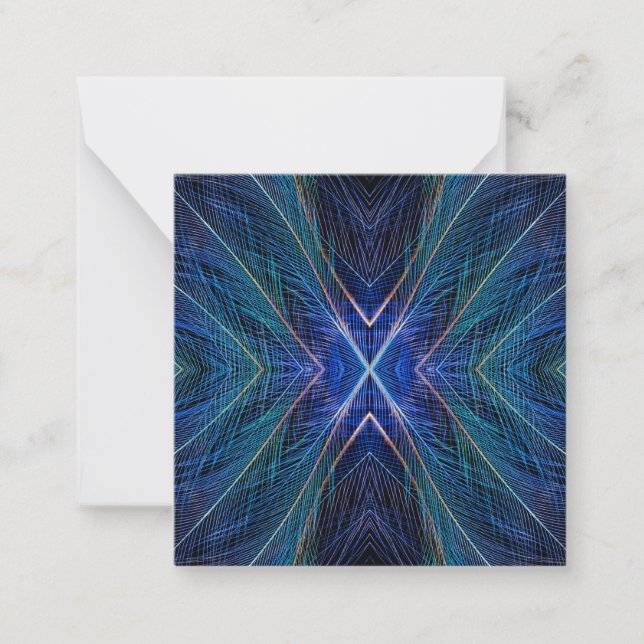 Blue Fractal Feather Design Note Card (Front)