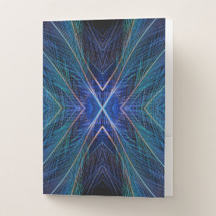 Blue Fractal Feather Design Pocket Folder