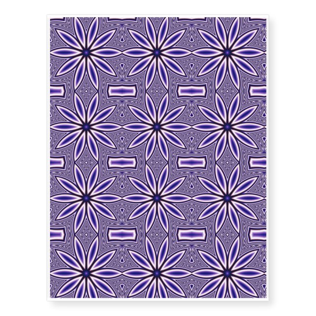 Blue Fractal Flower Kaleidoscope Temporary Tattoos (Front)
