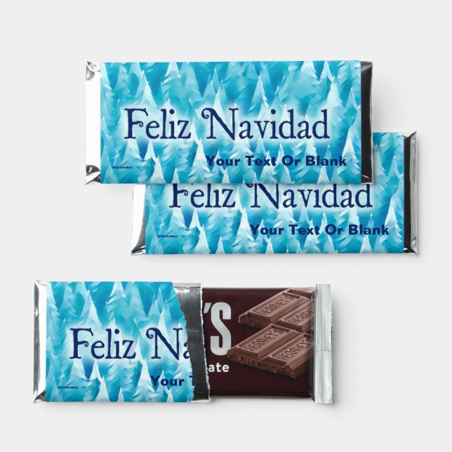 Blue Fractal Forest - Feliz Navidad Hershey Bar Favors (Front)
