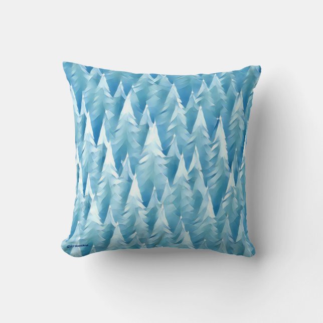 Blue Fractal Forest Throw Pillow (Front)