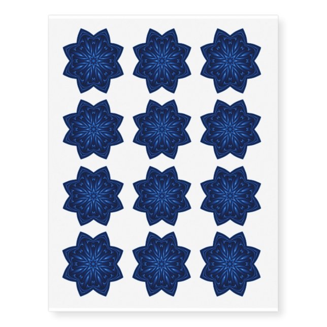 Blue Fractal Kaleidoscope Temporary Tattoo (Front)