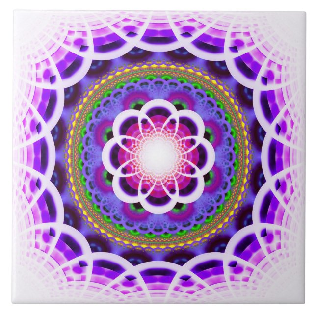 Blue fractal mosaic pattern ceramic tile (Front)