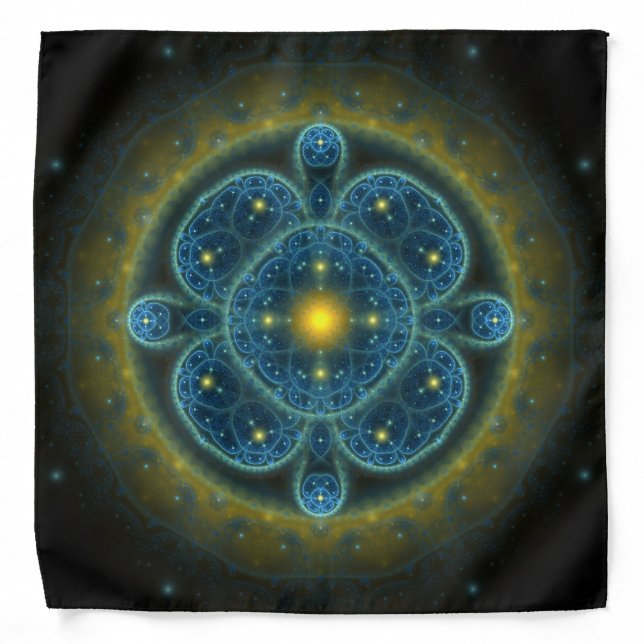 Blue fractal ornate pattern mandala bandana (Front)