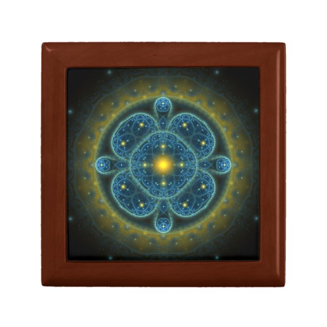 Blue fractal ornate pattern mandala gift box (Front)