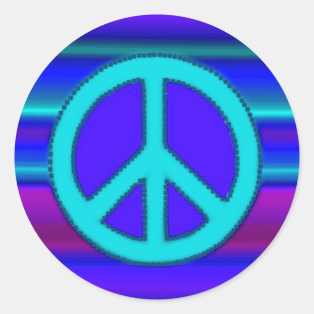 Blue Fractal & Peace Sign Classic Round Sticker (Front)