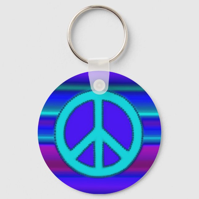 Blue Fractal & Peace Sign Keychain (Front)