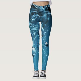Blue Fractal Reflective Water Droplet Leggings